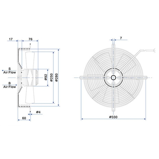 Wentylator osiowy z siatką 250 mm tłoczny/pchający 230V