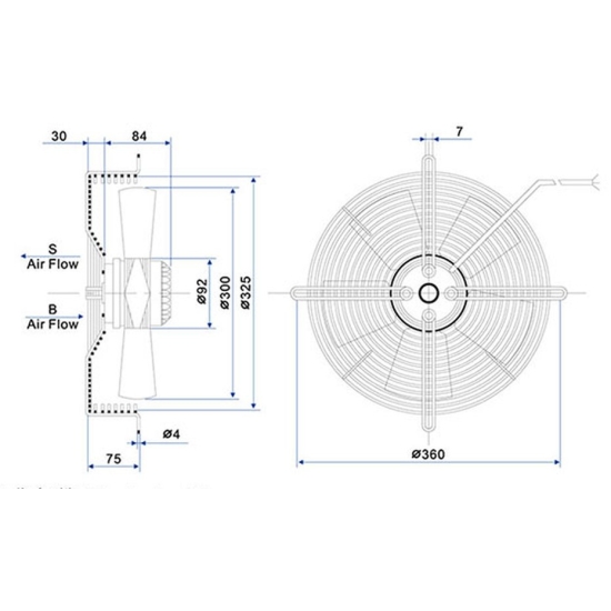 Wentylator osiowy z siatką 300 mm tłoczny/pchający 230V