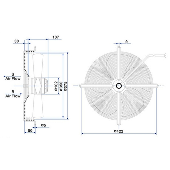 Wentylator osiowy z siatką 350 mm tłoczny/pchający 230V