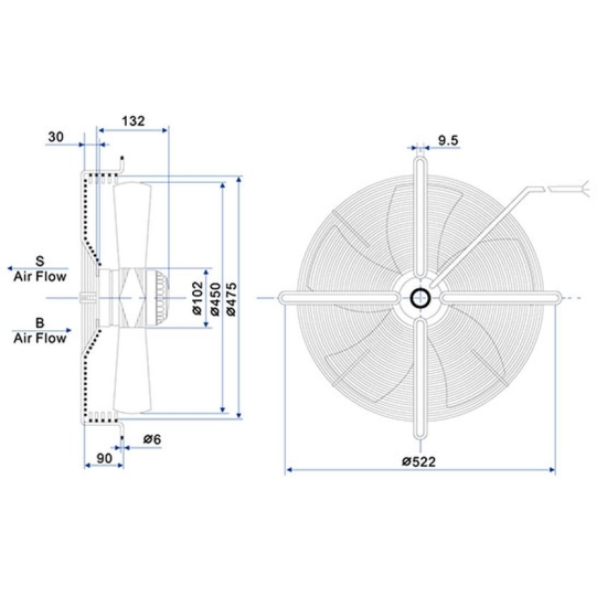 Wentylator osiowy z siatką 450 mm ssący/ciągnący 230V