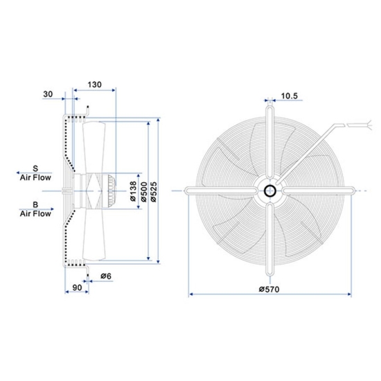 Wentylator osiowy z siatką 500 mm ssący/ciągnący 230V