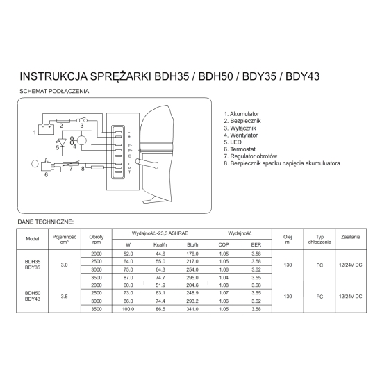 Sprężarka chłodnicza R600a BDY35 12V - 24V