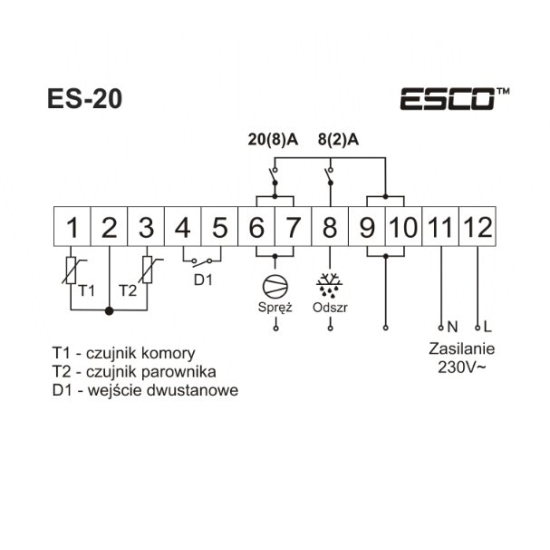 Regulator temperatury sterownik Esco ES-20 230V