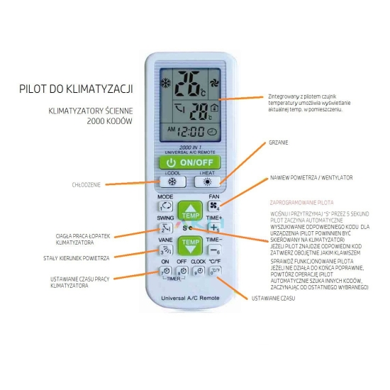 Pilot AKLI KT-628 do klimatyzacji uniwersalny