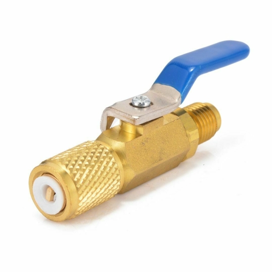 Zawór kulowy chłodniczy 1/4 SAE R134a R404a R407c niebieski